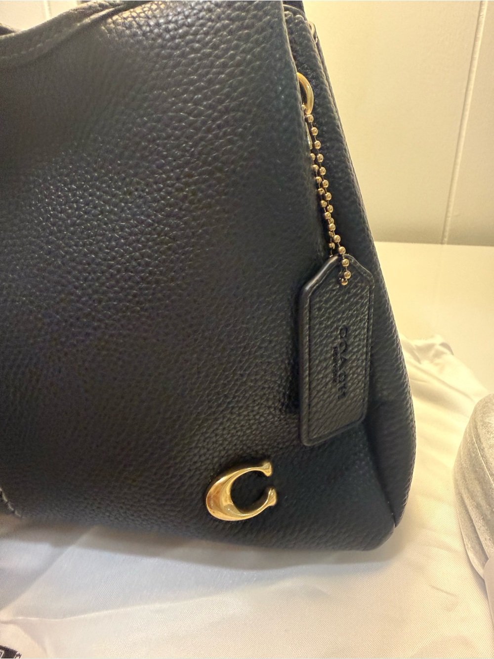 Coach Black Pebbled Leather Shoulder Tote with Gold Accent - Picture 2 of 7